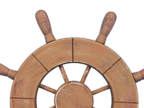 Rustic Wood Finish Decorative Ship Wheel 9" - Wooden Ships Wheel - Boat Steerin