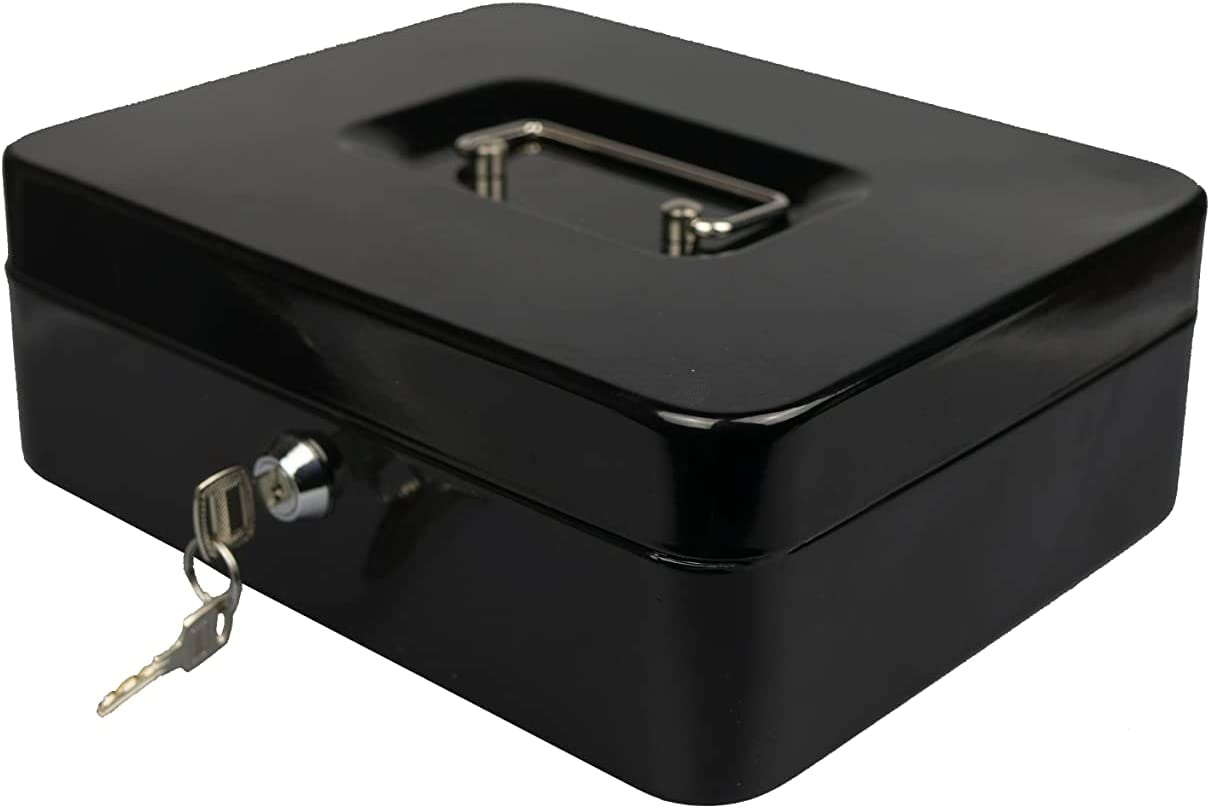 Hyfive® Steel Petty Cash Box With 2 Keys/Removable Change Tray For Perfect Secure Storage in Black 10"