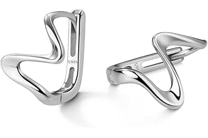 Reffeer Solid 925 Sterling Silver Ocean Wave Hoop Earrings Huggie for Women Teen Girls Minimalist Hoop Earrings Helix Cartilage Hoops
