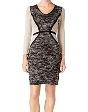 Calvin Klein Womens Medium V-Neck Colorblock Sweater Dress Beige M