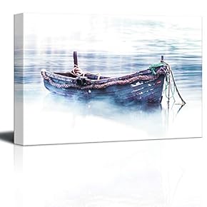 Fishing Boat Parked on The Lake with Fog
