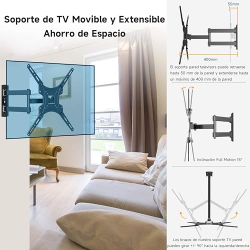 Eynshoo Soporte de Pared para TV, Base para TV para VESA Máx 400 x 400 mm, Pantallas de 32-55″, Resistentes hasta 22 kg, Acero Súper Reforzado