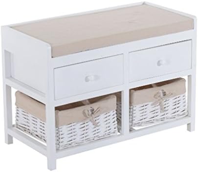 Wooden Storage Bench Seat Hallway Bathroom Wicker 2 Basket Drawer Cabinet Chest