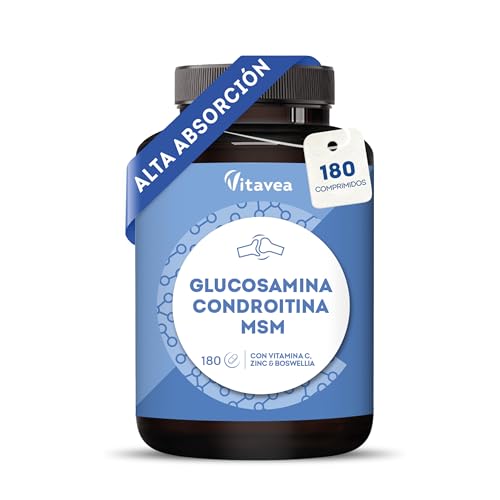 Glucosamina, Condroitina y MSM – Complejo Articular con Vitamina C y Zinc – Fórmula Avanzada para Huesos y Cartílagos – 180 Comprimidos, 90 Días - Vitavea