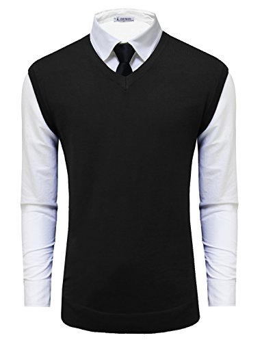 Tom's Ware Mens Casual Pullover V-Neck Sweater Vest TWMV05-BLACK-US M