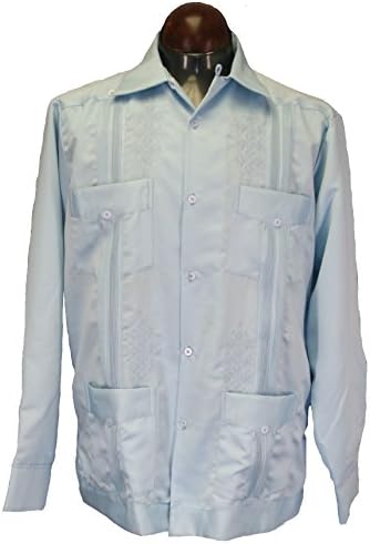 Guayabera Mens Authentic Western Mexican Wedding Shirt Copacabana Yucatan Long Blue