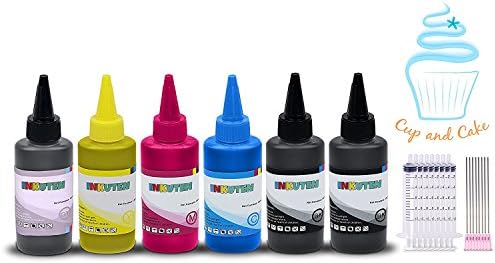 INKOA (TM) Edible Ink Refill Kit for Ink Cartridges - 600 ml Ink Bottles (6-Pack) Black, Photo Black, Cyan, Magenta, Yellow, Gray