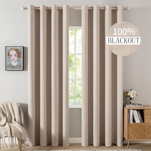 MIULEE Verdunklungsvorhänge mit Ösen, Leinenoptik Beige, 2er Set 280x140cm