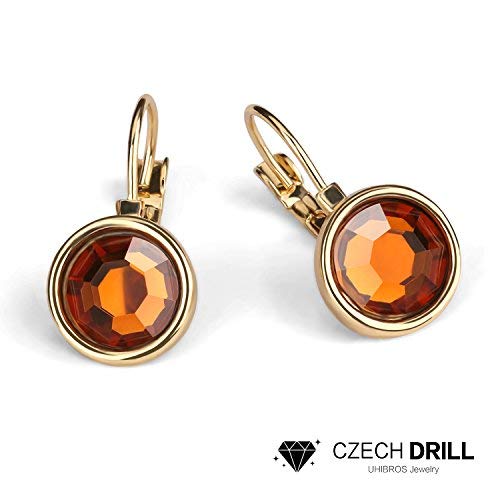 Leverback Dangle Earrings,UHIBROS Stainless Steel Cubic Zirconia Round Drop Earrings