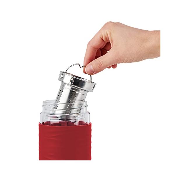 Emsa N20804 Tea Mug Teebecher aus doppelwandigem Glas | 0,4 Liter | herausnehmbares Sieb | BPA-Frei | 100% dicht | auslaufsicher | spÃ¼lmaschinengeeignet | 360Â°-TrinkÃ¶ffnung | Rot – Bild 5