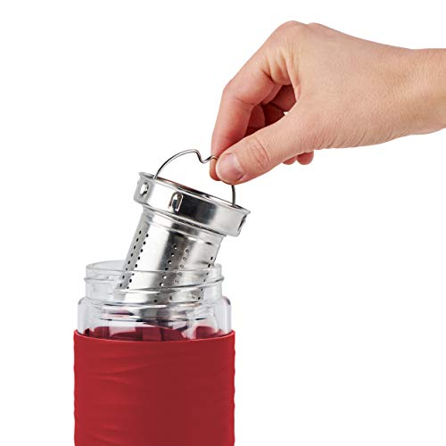 Emsa N20804 Tea Mug Teebecher aus doppelwandigem Glas | 0,4 Liter | herausnehmbares Sieb | BPA-Frei | 100% dicht | auslaufsicher | spülmaschinengeeignet | 360°-Trinköffnung | Rot – Bild 5