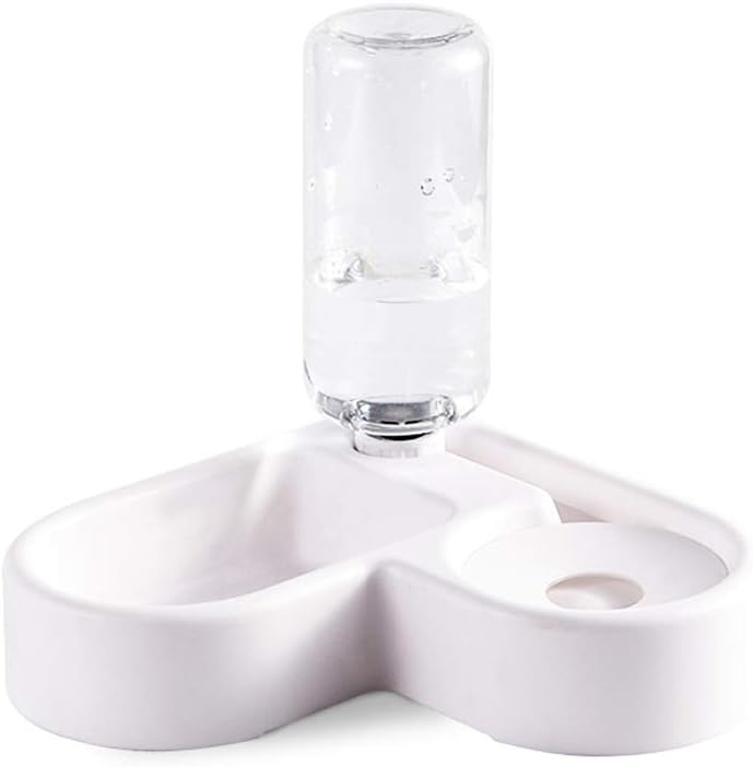 Luck Dawn Dog Cat Double Bowls, Pet Food and Water Feeder Bowls with Automatic Water Bottle No-Spill Resin Station for Cat Small Dog Puppy Kitten Rabbit