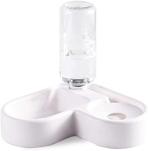 Luck Dawn Dog Cat Double Bowls, Pet Food and Water Feeder Bowls with Automatic Water Bottle No-Spill Resin Station for Cat Small Dog Puppy Kitten Rabbit