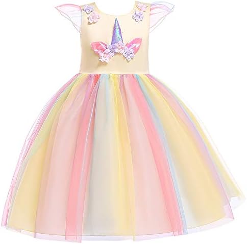 KYMIDY Girls Unicorn Rainbow Tutu Dress Ruffled Sleeveless Birthday Wedding Party Dress 2-12 Year