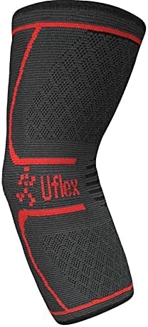 Uflex Athletics Elbow Compression Sleeve Support and Brace for Tendonitis, Arthritis, Tennis, Golf, Basketball, Sports, Weightlifting, Joint Pain Relief, Injury Recovery - Single Wrap (Large)