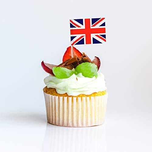 Topoox 100 Pack British Flag Party Cupcake Picks Toothpick Flag Dinner Flags Cake Toppers Decorations