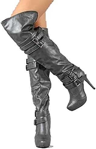 Red Circle Women's Sunny Over The Knee Faux Leather High Heel Boot in Black (10)