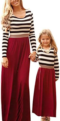 BYM Mommy Daughter Outfits Summer Sleeveless Striped Casual Print Tank Maxi Long Dress