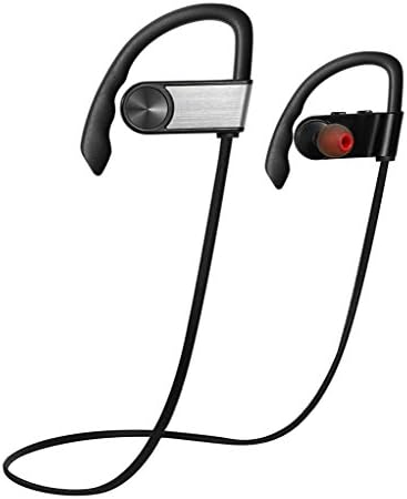 Wireless Bluetooth Headset, Lightweight, Sweatproof, Noise Cancelling, Compatible with iPhone, Samsung, LG (Silver)