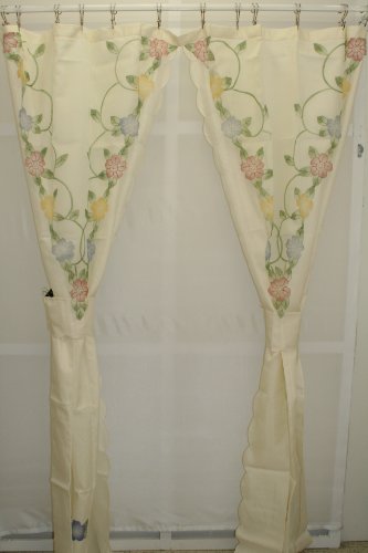 Cascade Floral Split Shower Curtain With Tiebacks Ecru Multi Chic