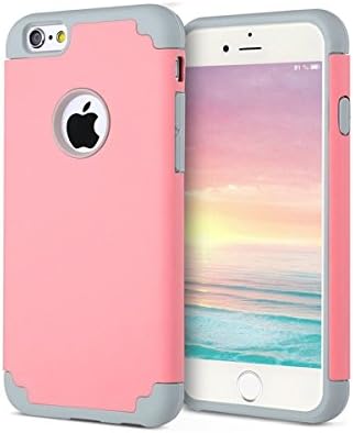 iPhone 6 Case,ElfAnt(TM) Hard Cover for Iphone 6 Printed Design Pc+ Silicone Hybrid High Impact Defender Case Combo Hard Soft Cases Covers (Pink+Grey)