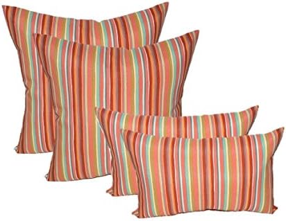 Resort Spa Home Set of 4 Indoor/Outdoor Pillows - 20" Square Throw Pillows & Rectangle/Lumbar Decorative Throw Pillows - Bright Colorful Watermelon Stripe