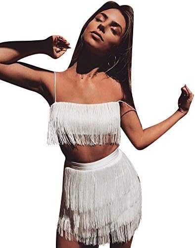 ECHOINE Womens Sexy Piece Outfits Sleeveless Crop Top Feather