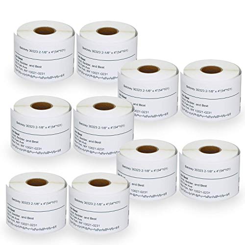 10 Rolls DYMO 30323 Compatible 2-1/8" x 4"(54mm x 101mm) Shipping Labels,Strong Permanent Adhesive, Perforated