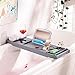 SONGMICS Bamboo Bath Tray, Luxury Extendable Tub Caddy Table with Tablet Phone Slots, Cup Holder, Bathroom Organizer, Extra Soap Holder, Gray UBCB88GY