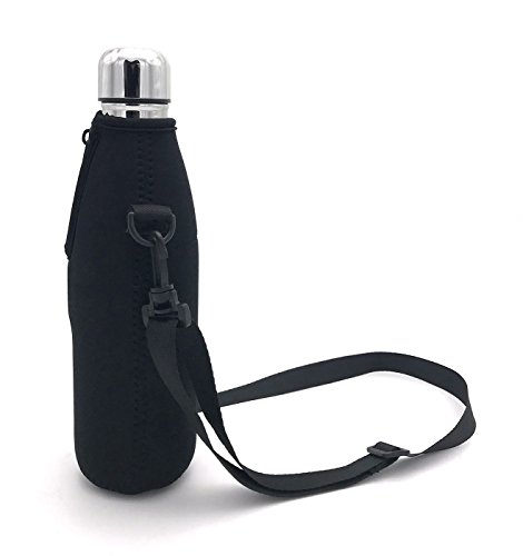 Wanty New Style Neoprene 17 Oz Insulated Water Drink Bottle Cooler Carrier Cover Sleeve Tote Bag Pouch Holder Strap for Climbing Cycling and Running Outdoor Activities (Nylon shoulder strap)