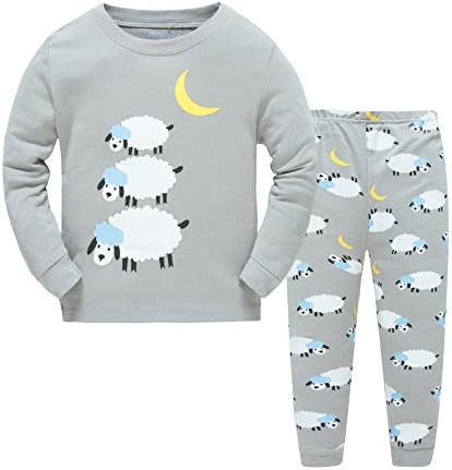 Children Sheep Pajamas, 100% Cotton Sleepwear Set Nightwear Long Sleeve for 2-7years Kids(Gray 7T)