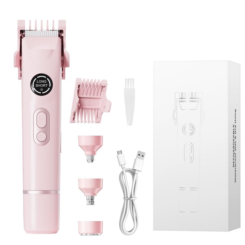 WBHLDM Bikini Trimmer for Women - 4-in-1 Waterproof Electric Dual Head Shaver, Painless Pubic Hair Trimming with IPX7 Waterproof, Dry Wet Use for Sensitive Skin, Underarm Legs (Pink1)