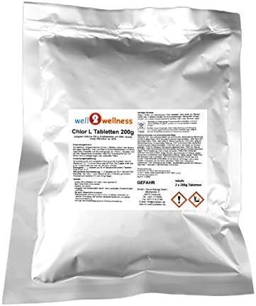 Chlorine L tablets 200g Slow Dissolving Chlorine Tablets 200 Gram 90% in 400 g Aluminium Bags (2 Tablets)