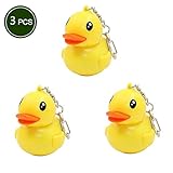 3PCS Lovely Flashlight Yellow Duck Keychains Sound Cartoon Child Toy Car Bag
