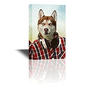 Mr Animal Series Canvas Wall Art - Mr Dog with a Head Phone - Gallery Wrap Modern Home Art | Ready to Hang - 12x18 inches