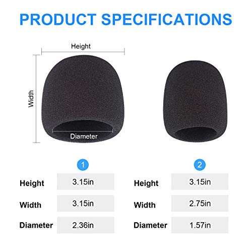 Foam Windscreen,Aokeo Thickened Microphone Windshield(Filter).Used for Handheld Hicrophones, Blue Yeti, Yeti Pro Condenser Hicrophones and Other Medium and Large Microphones (Black, 6 Pack) - Thumbnail 4
