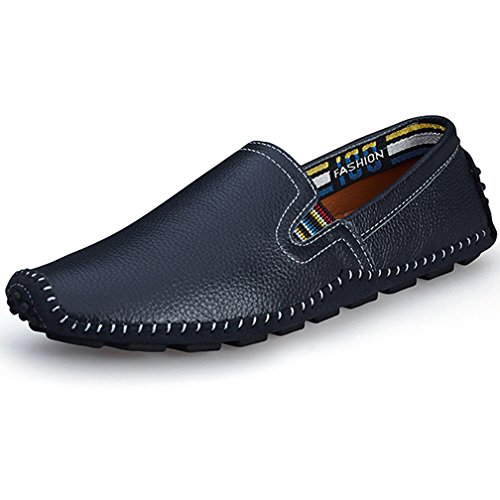 Ceyue Mens Driving Shoes Hand-made Casual Leather Loafers(Blue,47)