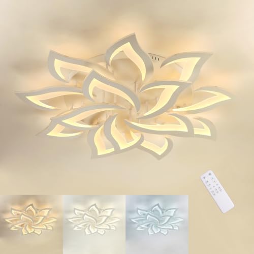 MOUNM LED Ceiling Light Dimmable 3000K-6000K, Creative Petal Chandelier Living Room 84W 8400lm, Bedroom Chandelier Acrylic Panel, Modern Chandeliers 14Lights