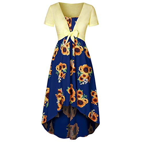Photno Women's Short Sleeve Dress V Neck Print Plaid Swing Sexy Suspender Dress Two-Piece Suit Blue