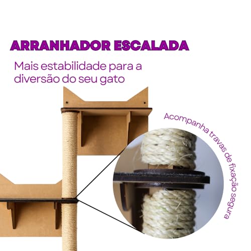 BOXFAN Playground para Gatos com Escalada, Arranhador Gato Sisal, Escada e Prateleira Antiderrapante Diversão Poleiros para Gatos Filhotes e Adultos Brinquedo Interativo