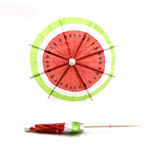 Bilipala 50 PCS Watermelon Paper Umbrellas Fruits Cocktail Dessert Parasol Picks Party Cupcake Toppers Picks Decoration