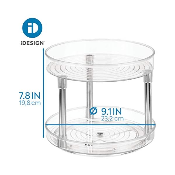 iDesign-Rack-with-2-Tiers-Small-Plastic-Cupboard-Storage-Condiments-Rotating-Spice-Jars-Holder-for-Kitchen-and-Pantry-Clear-23-cm iDesign 2 Tier Lazy Susan Turntable Organiser, Small Rotating Spice Rack for Food Storage, made of BPA-free plastic…