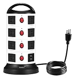 Tower Surge Protector Power Strip,Universal Charger with 15 Outlets and 2-Port USB,5.9 Feet Cord Wire, Overload Protection and Safety Door Outlet for PC and Mobile Electronic Device