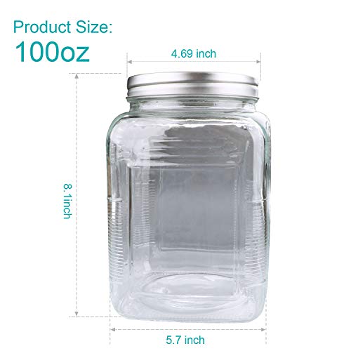 100oz / 3000ml Clear Mason Jar With Lids, Flrolove Airtight Glass Jars