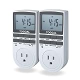 TOGOAL TE02 Digital Light Timer Plug with 3-prong Outlet, 24/7 Programmable for Indoor Electrical Switch with Anti-theft Random and Countdown Option, 2 Packs (15A, 1800W)