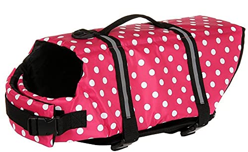 Izefia Dog Life Jacket Swimming Safety Coat Floatation Life Vest Life Saver with Handle for Small Dog Puppy Large Dog (Red Dot, XXS)