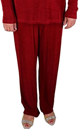 Women's Acetate Slinky Elastic Pull On Long Pants Made in USA Red