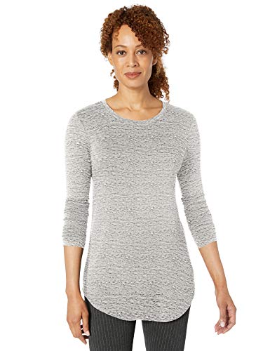 AMAZON ESSENTIALS WOMEN’S SUPERSOFT TERRY REGULAR-FIT LONG-SLEEVE SHIRTTAIL HEM SHIRT (PREVIOUSLY DAILY RITUAL), GREY HEATHER SPACE DYE, MEDIUM