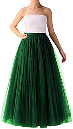 Women's Long Tutu Tulle 5 Layers Skirt Elastic Waist A Line Floor Length Prom Party Skirts Petticoat