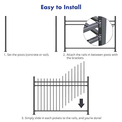 XCEL Black Steel AntiRust Fence Panel Flat End Picket 6.5ft W x